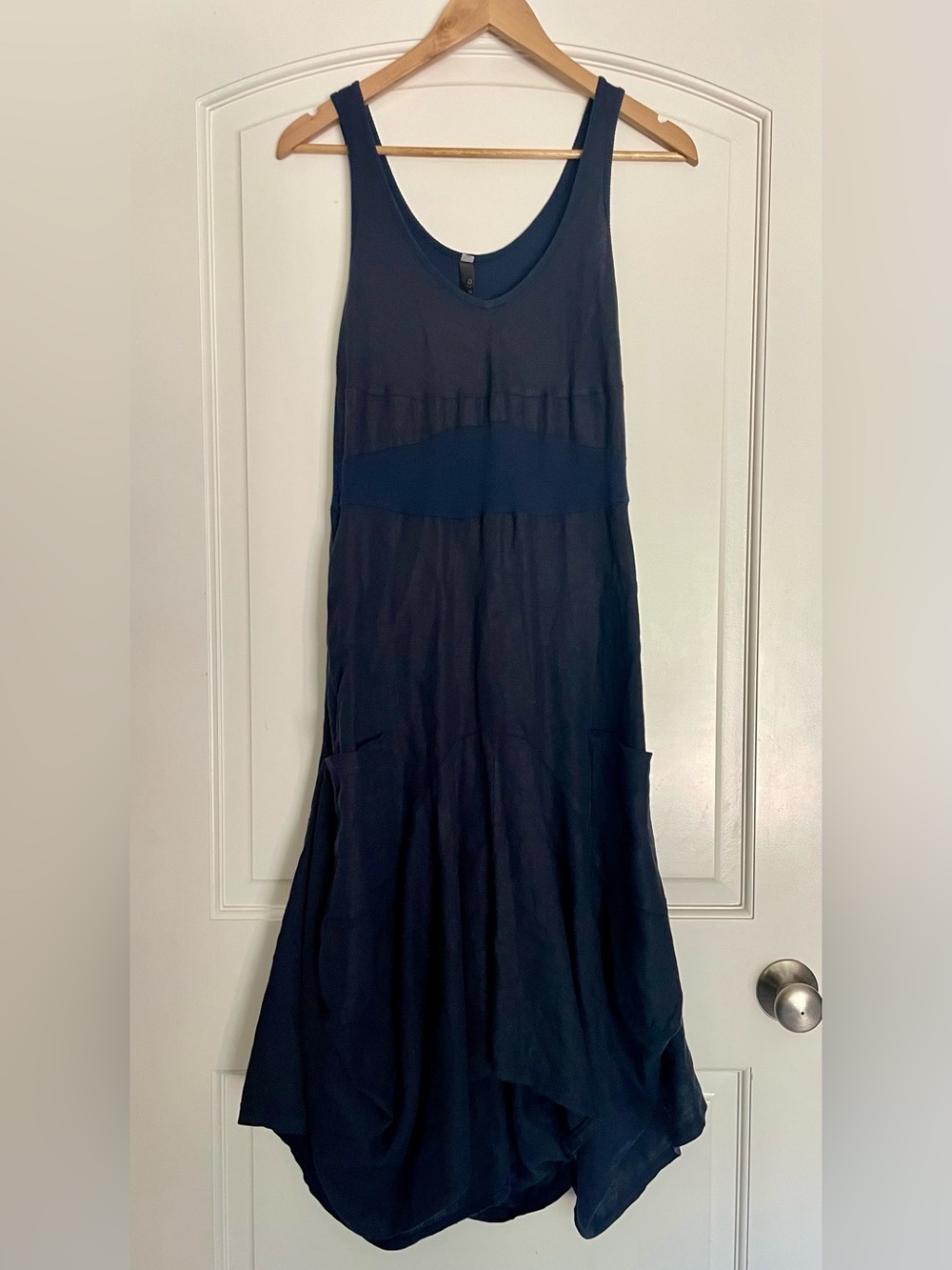 Inizio Magic 2 Pocket Linen Sleeveless Tank Dress Navy Size M Made In Italy EUC